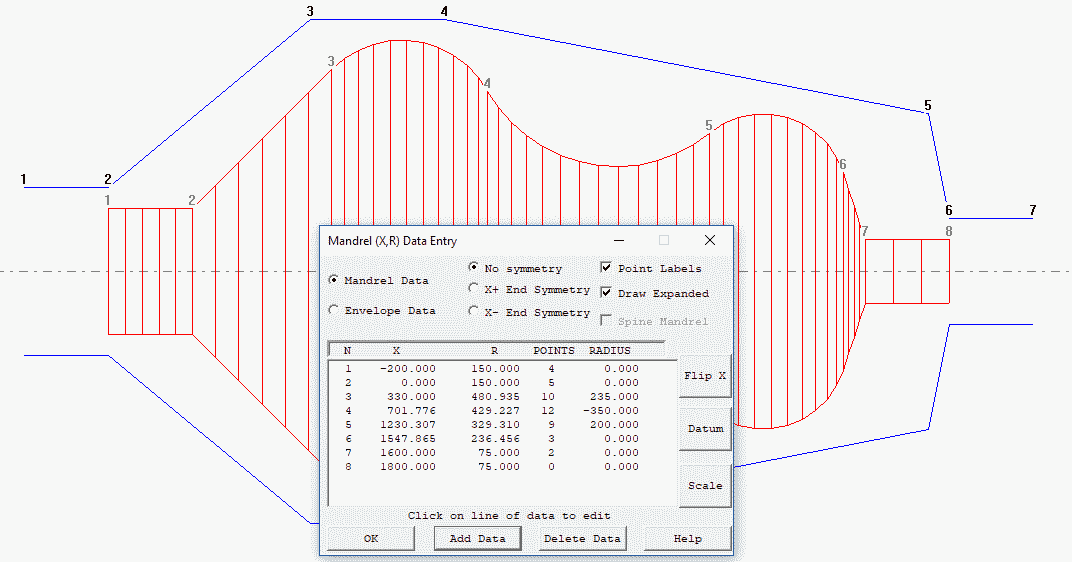 Cadfil Mandrel editor expand and points checked (on)